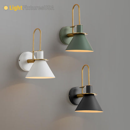 Wandlamp Kegel Zwart Wit Groen Messing 31cm E26 Mid-Century Slaapkamer Entree Gang Eetkamer Vintage Wandspot Traphal Retro