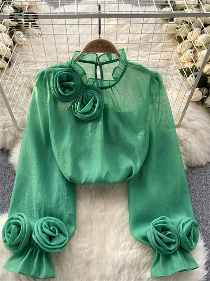Bloemen Blouse Mesh Stof Vrouwelijk Design