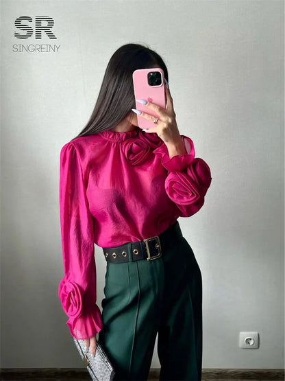 Bloemen Blouse Mesh Stof Vrouwelijk Design