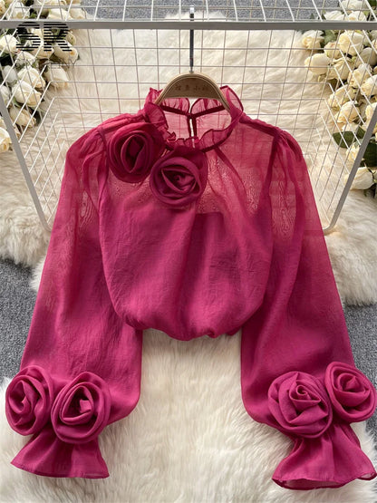 Bloemen Blouse Mesh Stof Vrouwelijk Design