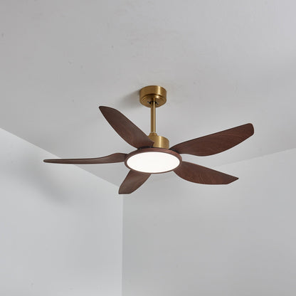 Moderne Plafondventilator met Verlichting Walnoot & Messing – Ø106cm/Ø122cm