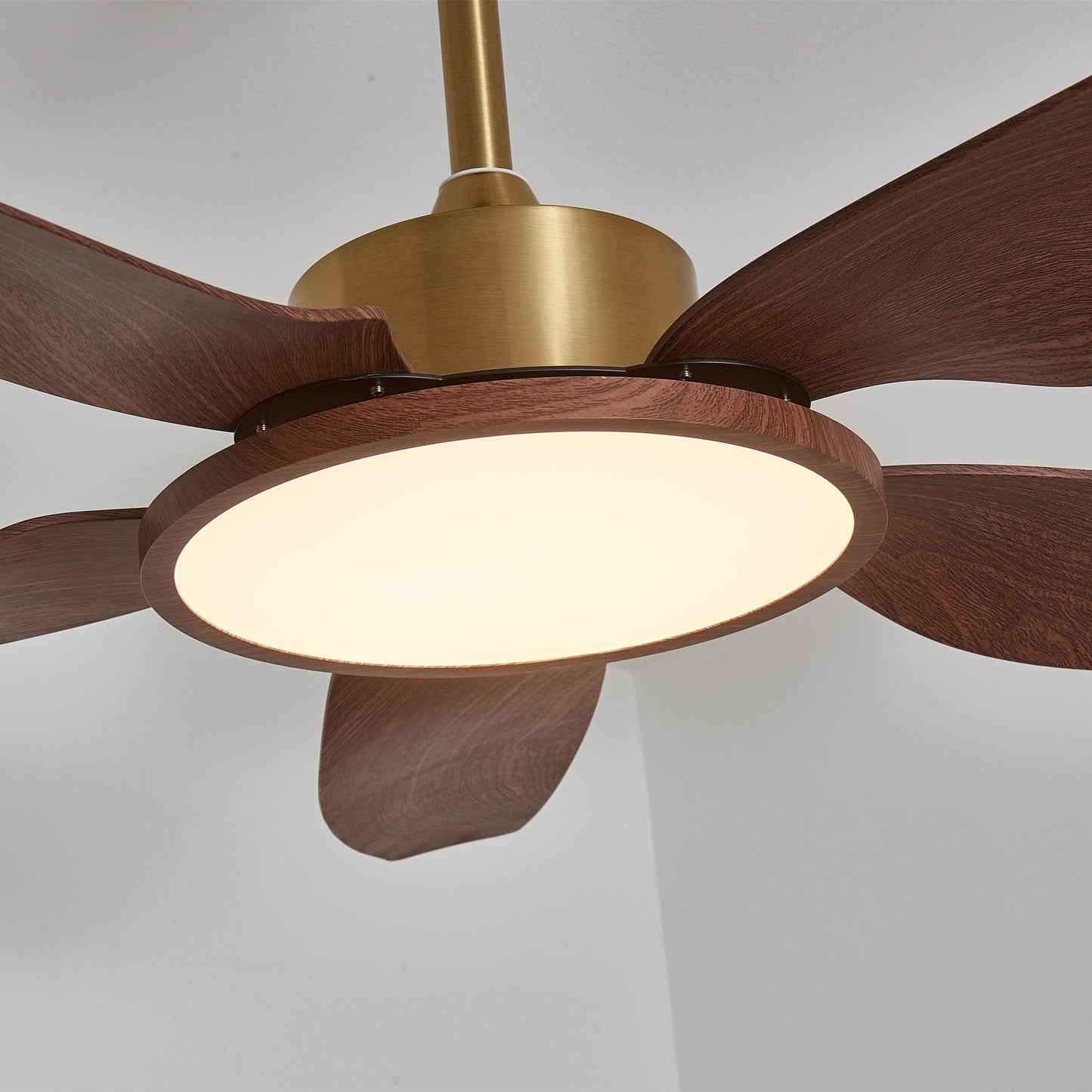 Moderne Plafondventilator met Verlichting Walnoot & Messing – Ø106cm/Ø122cm