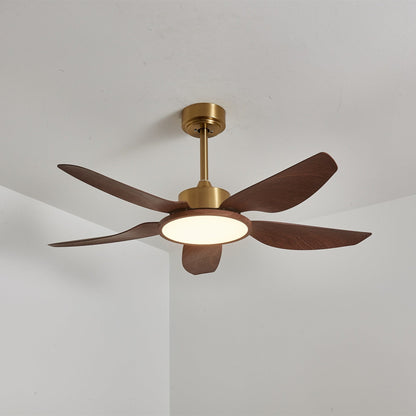 Moderne Plafondventilator met Verlichting Walnoot & Messing – Ø106cm/Ø122cm