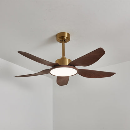 Moderne Plafondventilator met Verlichting Walnoot & Messing – Ø106cm/Ø122cm