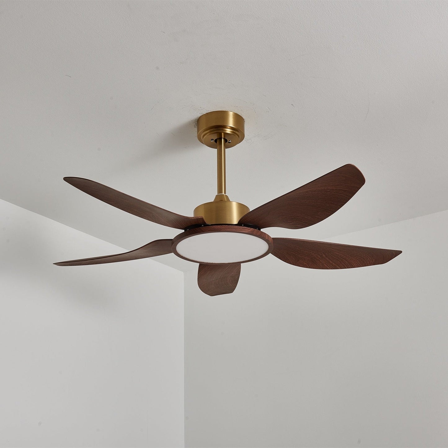 Plafondventilator met Verlichting Notenhout Messing Modern Design 3-Snelheden Afstandsbediening LED Geïntegreerd 35W Dimbaar Eiken Staal Luxe Scandinavisch Binnengebruik Woonkamer Slaapkamer Ventilator met Lampkap Ventilatie Koeling