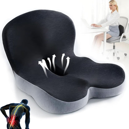 ErgoComfort Zitkussen Memory Foam Ergonomisch Drukverlagend Antislip | Bureaustoel Auto Thuiswerken Rugpijn Steunkussen Zitkussens