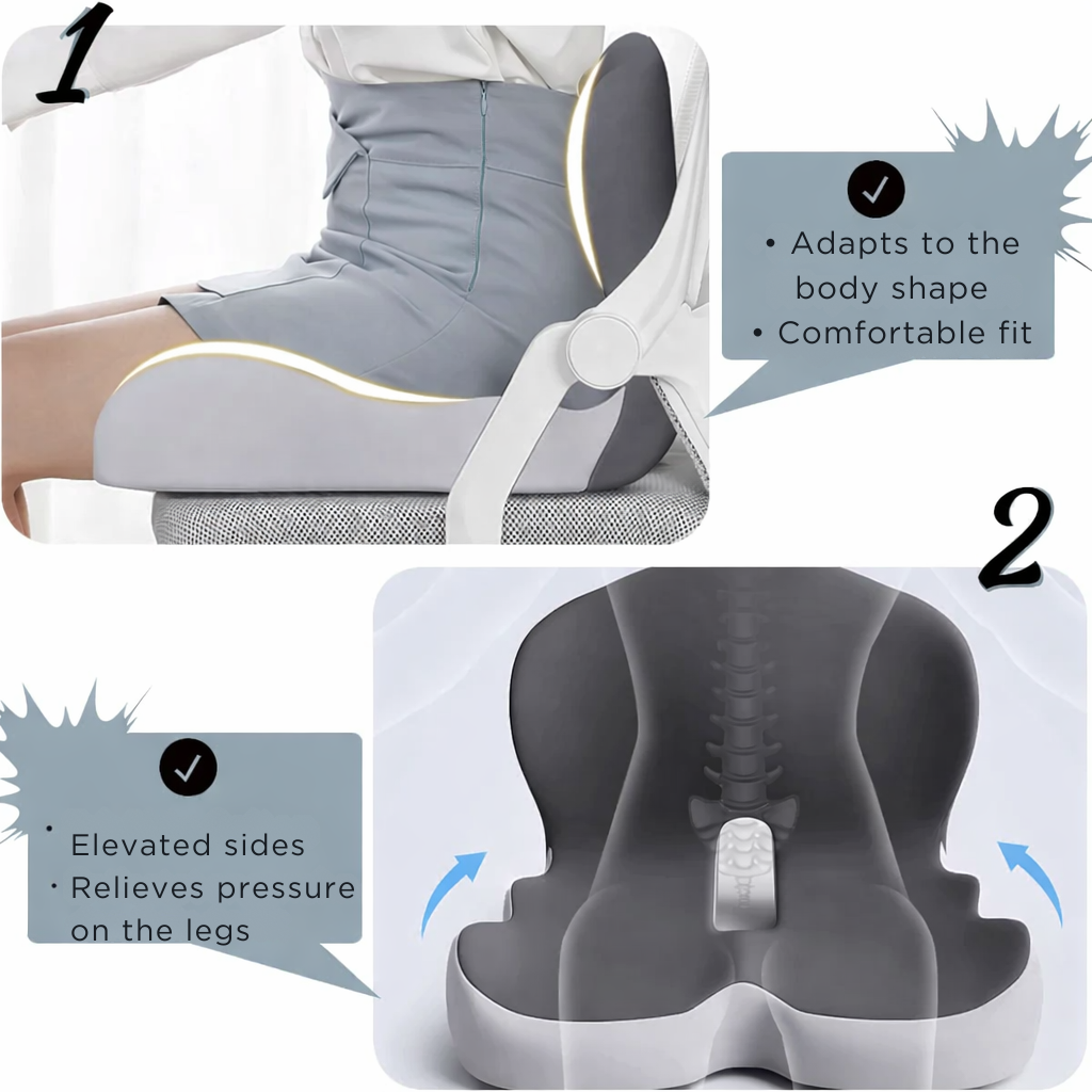 ErgoComfort Zitkussen Memory Foam Ergonomisch Drukverlagend Antislip | Bureaustoel Auto Thuiswerken Rugpijn Steunkussen Zitkussens