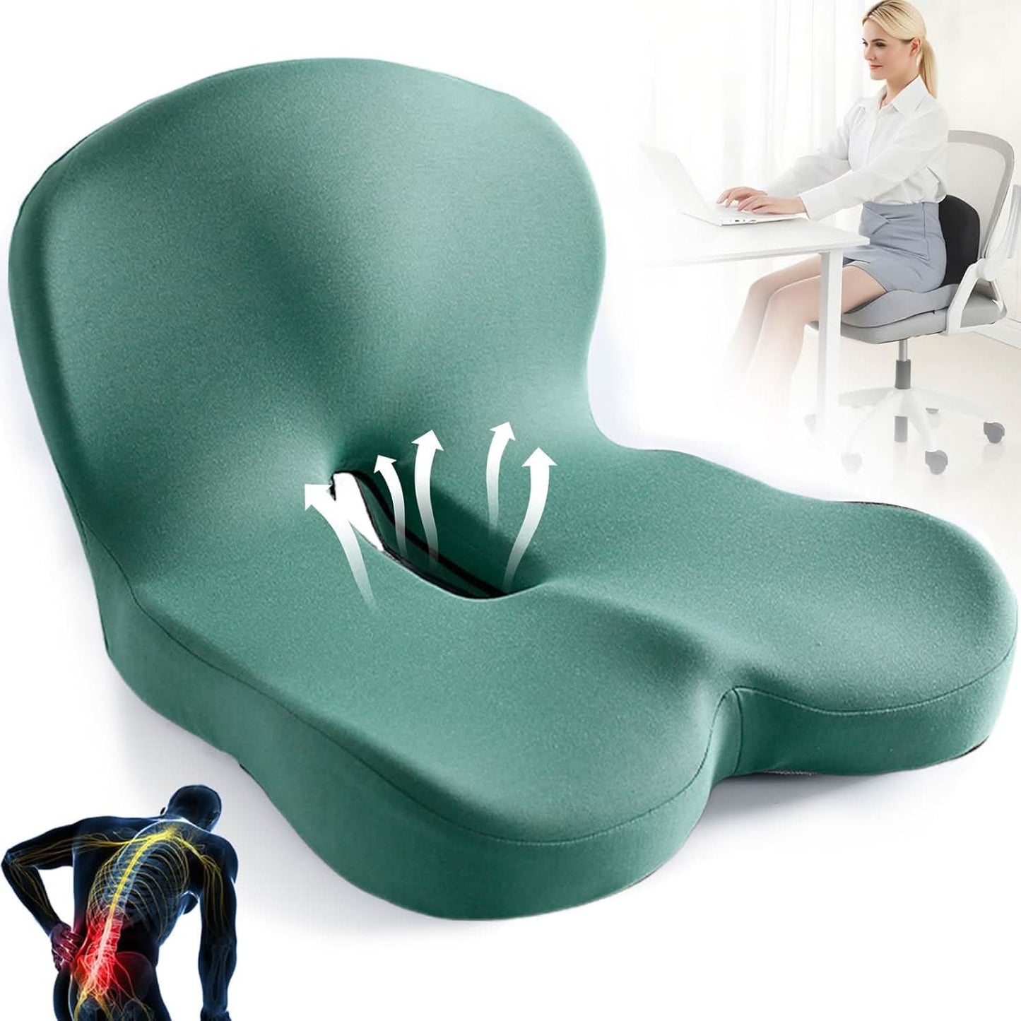 ErgoComfort Zitkussen Memory Foam Ergonomisch Drukverlagend Antislip | Bureaustoel Auto Thuiswerken Rugpijn Steunkussen Zitkussens