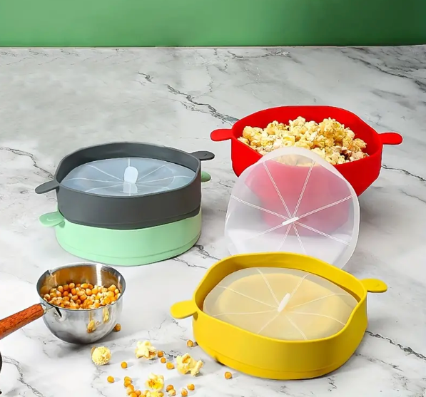 Opvouwbare Magnetron Popcornbak Herbruikbaar Siliconen met Deksel