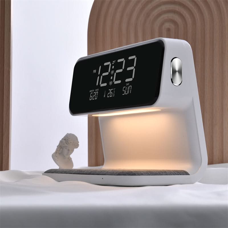 Multifunctioneel LED Wekker met Draadloze Oplader en Dimfunctie - Modern Design voor Nachtkastje