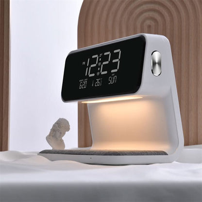 Multifunctioneel LED Wekker met Draadloze Oplader en Dimfunctie - Modern Design voor Nachtkastje