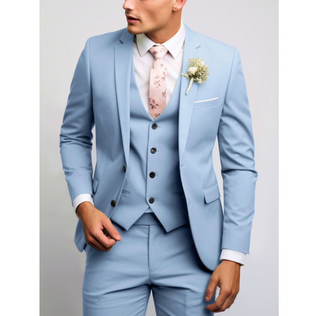 Mannen Kostuum Lichtgrijs 3-Delig Slim Fit Bruiloftspak - StudioMarella