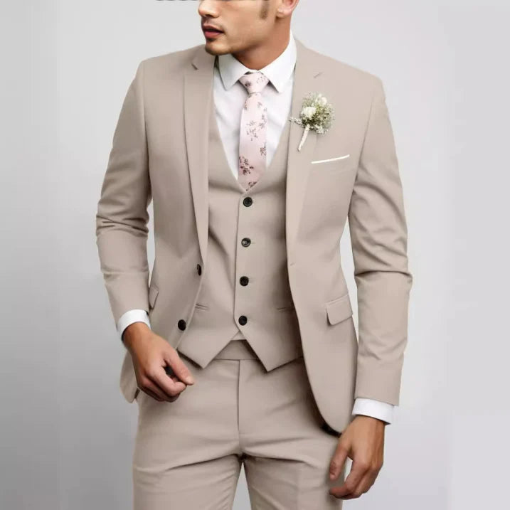 Mannen Kostuum Lichtgrijs 3-Delig Slim Fit Bruiloftspak