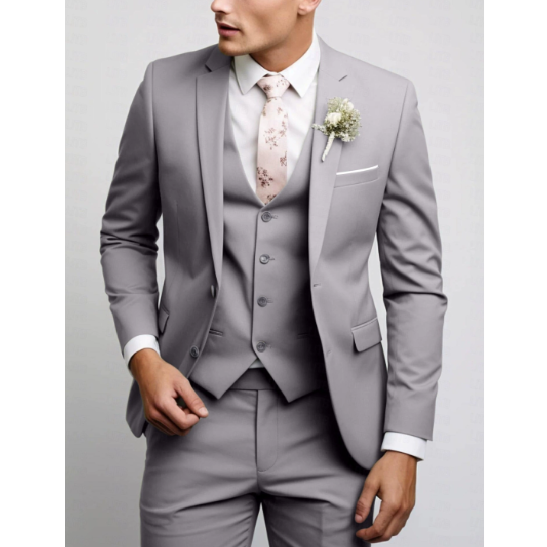 Heren Kostuum Lichtgrijs 3-Delig Slim Fit Pak