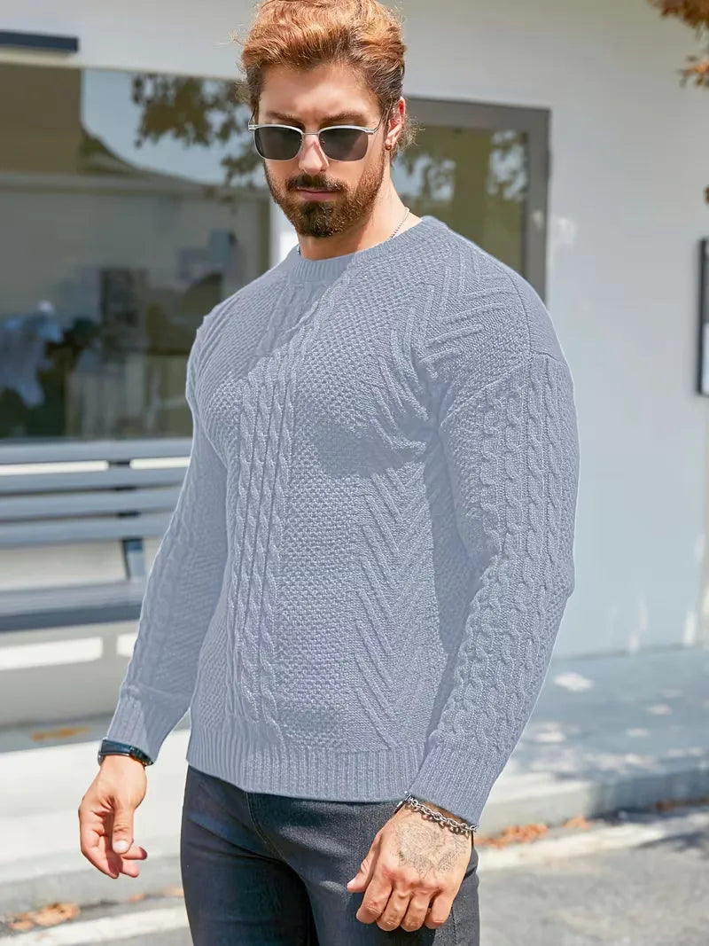 Slim fit crew neck trui met kabelpatroon