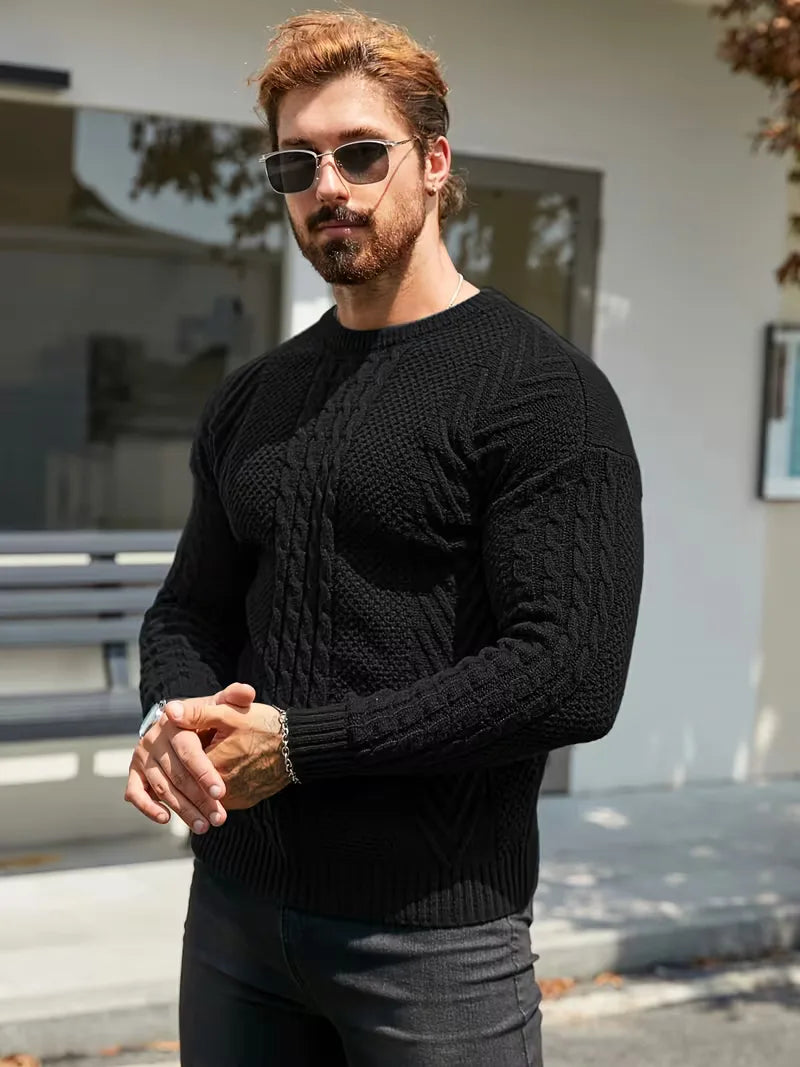 Kabeltrui Zwart Slim Fit Mannen Trui - StudioMarella