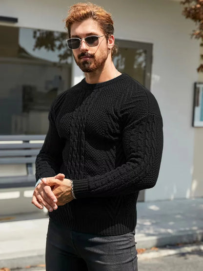 Kabeltrui Zwart Slim Fit Mannen Trui - StudioMarella