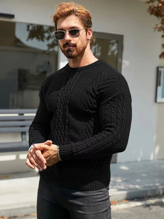Kabeltrui Zwart Slim Fit Mannen Trui - StudioMarella