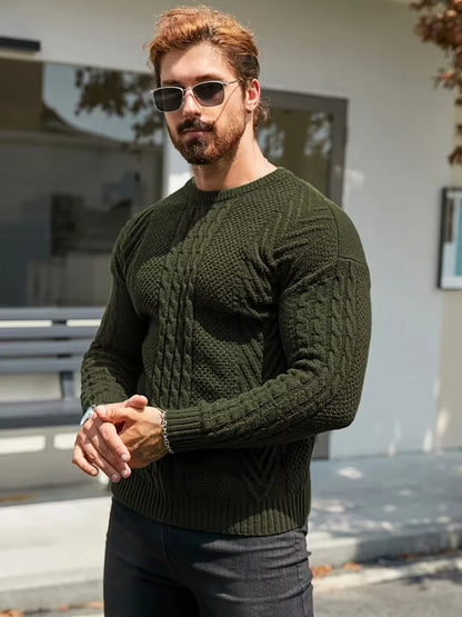 Slim fit crew neck trui met kabelpatroon