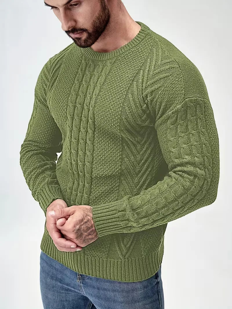 Slim fit crew neck trui met kabelpatroon