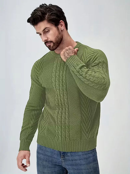 Slim fit crew neck trui met kabelpatroon