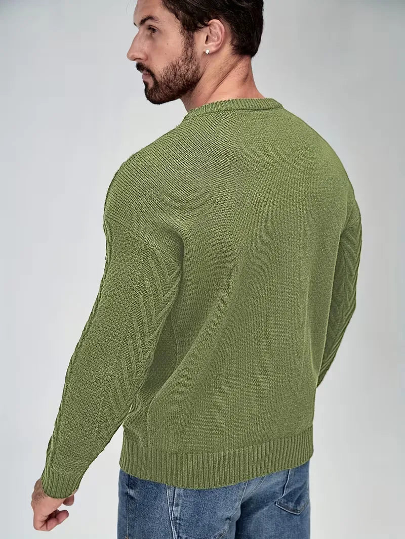 Slim fit crew neck trui met kabelpatroon