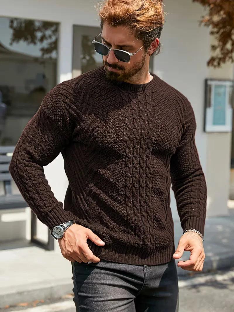 Slim fit crew neck trui met kabelpatroon