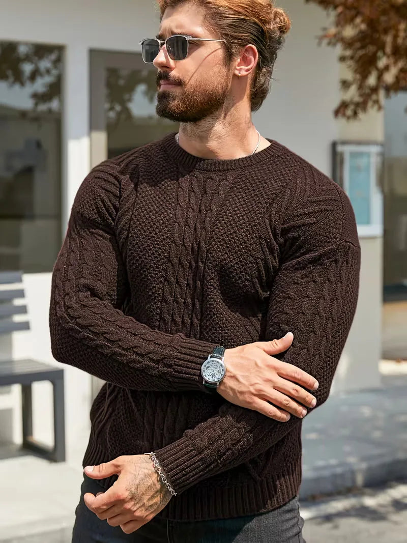 Slim fit crew neck trui met kabelpatroon