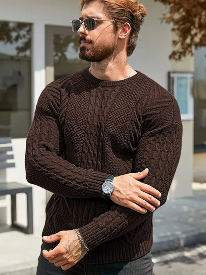 Slim fit crew neck trui met kabelpatroon