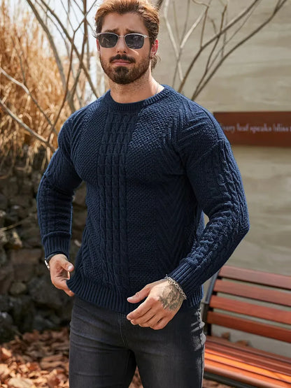 Slim fit crew neck trui met kabelpatroon