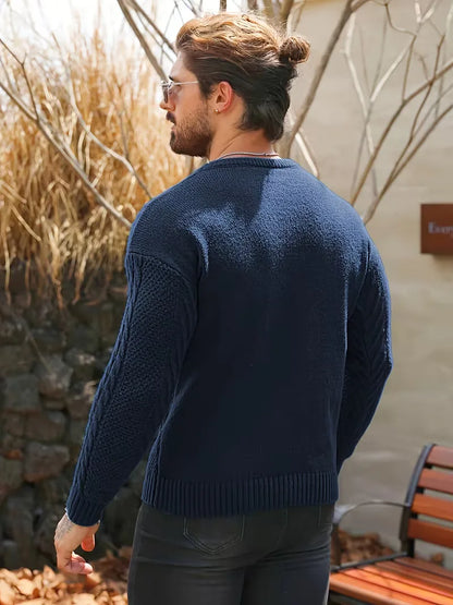 Slim fit crew neck trui met kabelpatroon