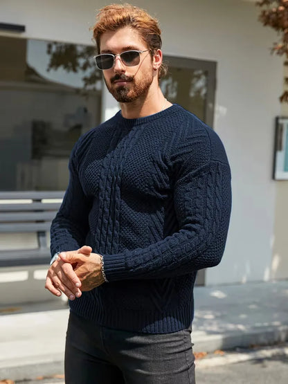 Slim fit crew neck trui met kabelpatroon