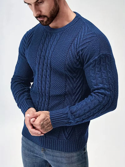 Slim fit crew neck trui met kabelpatroon