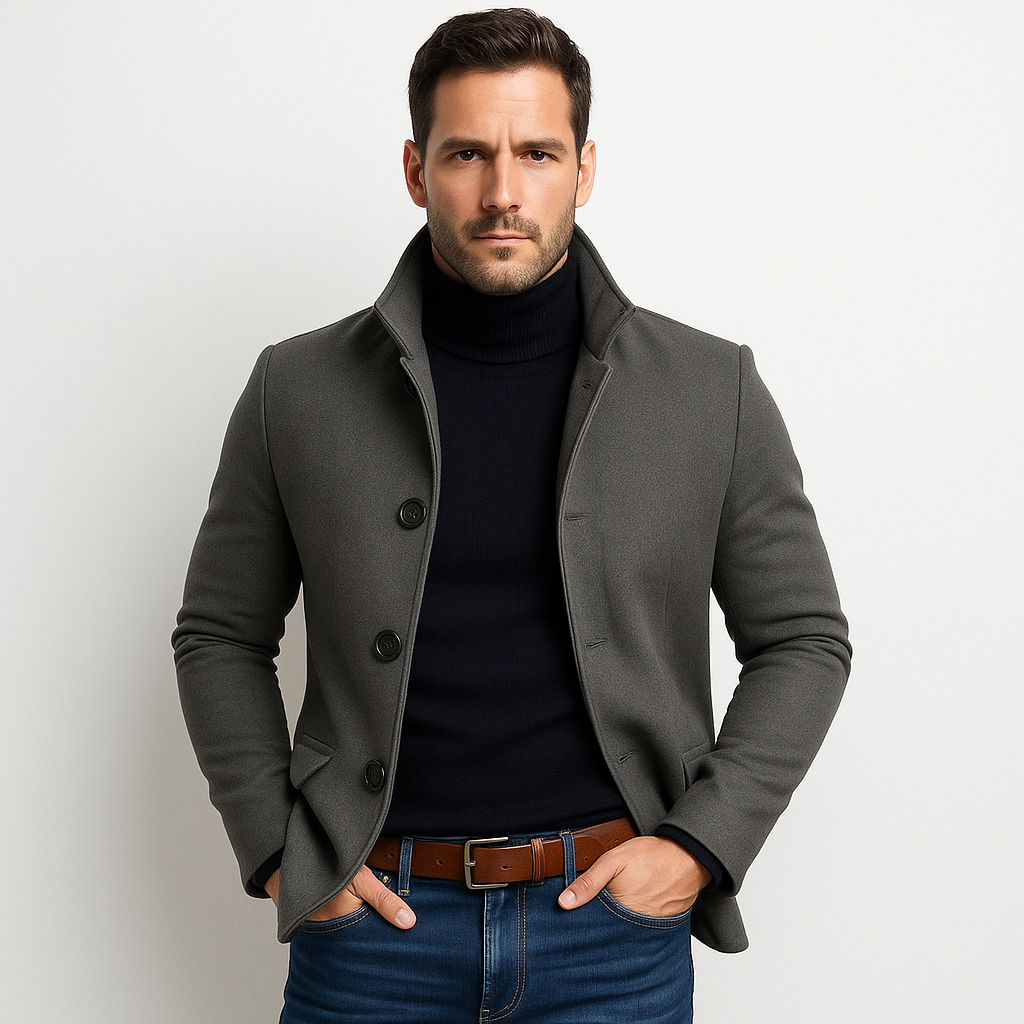 Herenslimfit Jas Met Opstaande Kraag En Knopen - StudioMarella