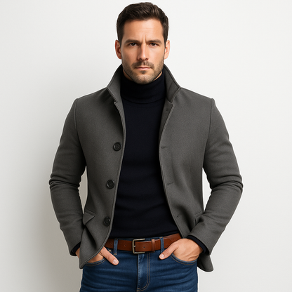 Herenslimfit Jas Met Opstaande Kraag En Knopen - StudioMarella