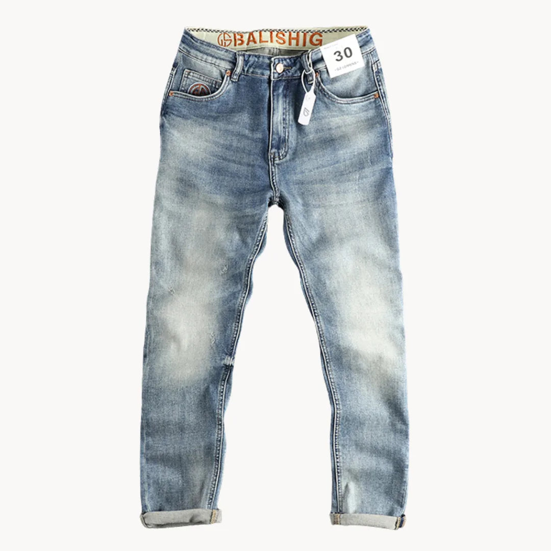 Mannen Jeans Lichtblauw Slimfit Gewassen Denim - StudioMarella