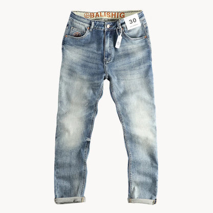 Mannen Jeans Lichtblauw Slimfit Gewassen Denim - StudioMarella