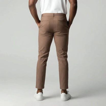Slim fit lichtbruine stretch broek met elastische tailleband