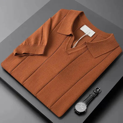 Slim fit polo met korte mouwen en verticale ribbels