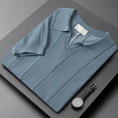 Slim fit polo met korte mouwen en verticale ribbels