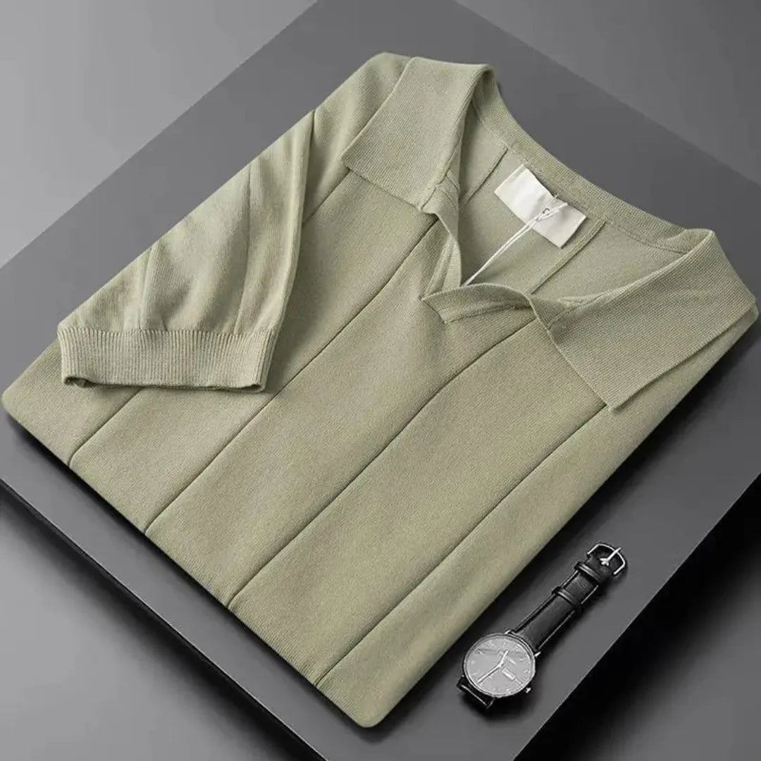 Slim fit polo met korte mouwen en verticale ribbels