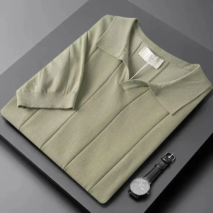 Slim fit polo met korte mouwen en verticale ribbels