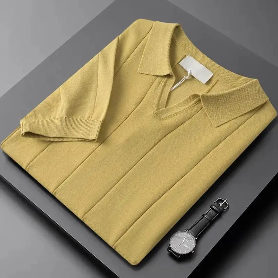 Slim fit polo met korte mouwen en verticale ribbels