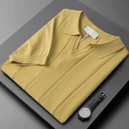 Slim fit polo met korte mouwen en verticale ribbels