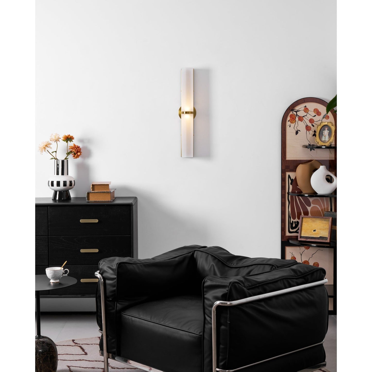 Smalle Buis Wandlamp met Glazen Kap – Moderne Wandverlichting voor Hal en Woonkamer