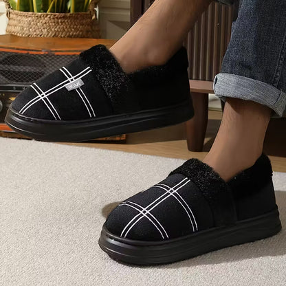 Slippers met geruit patroon en pluche voering