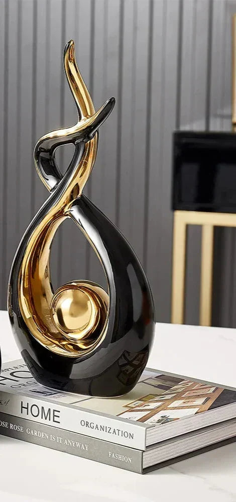 Decoratieve Sculptuur Keramiek Goud Groen Abstract 31cm Woonkamer Tafel Beeld Modern Kunstobject Interieur Decoratie