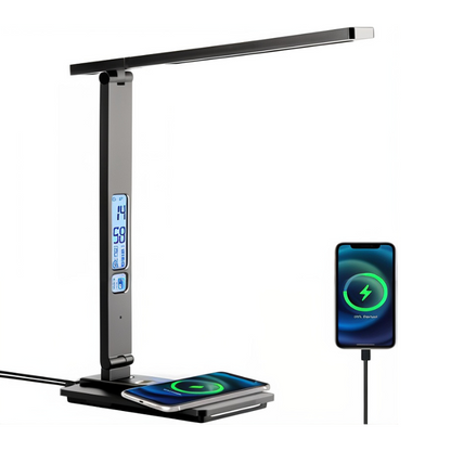 LED Bureaulamp met Draadloze Oplader en USB-Poort – Verstelbare Verlichting voor Optimaal Werkcomfort