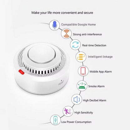 WiFi Rookmelder met 85dB Alarm Compact Veiligheid Thuis Kantoor Rookdetectie Warmtedetectie Wand Plafond