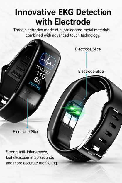 Smartwatch met EKG Hartslag Bloeddruk Slaaptracking Zwart Blauw Rood Gezondheidsmonitor Fitness Tracker Vitaro